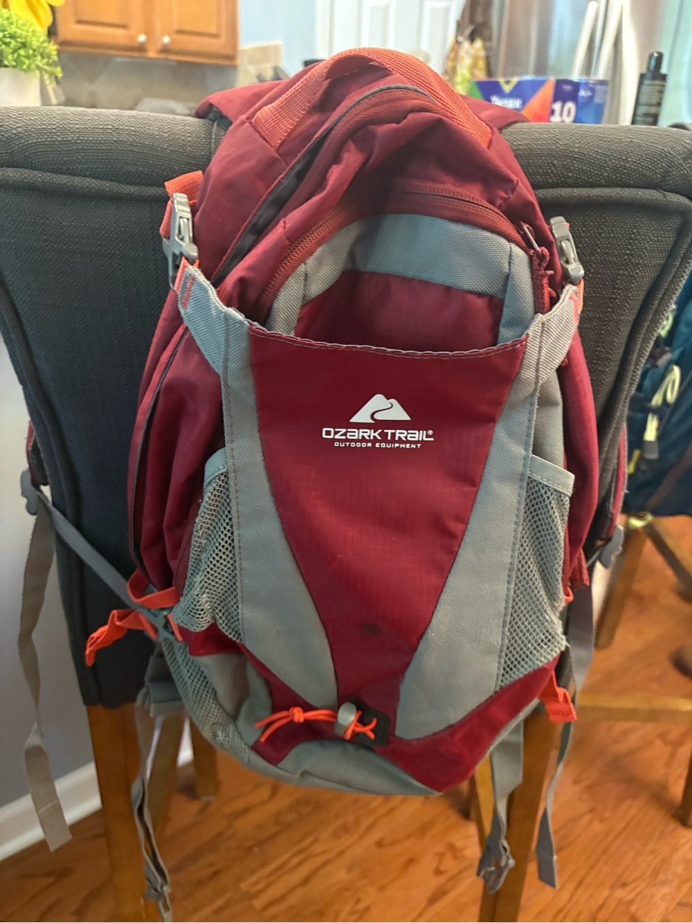 Ozark Trail Red Gray Hiking Backpack Outdoor Daypack